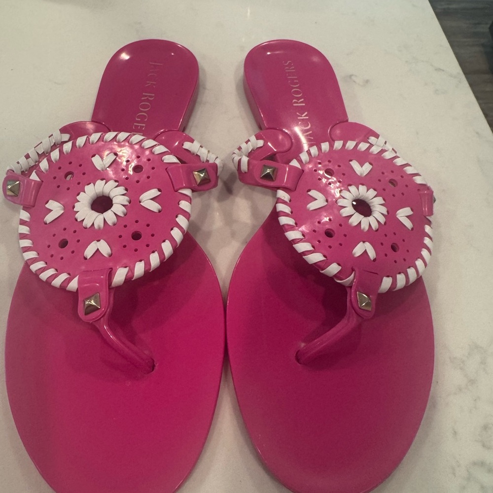 EUC Jack Rogers Fuchsia and White Jelly Sandals